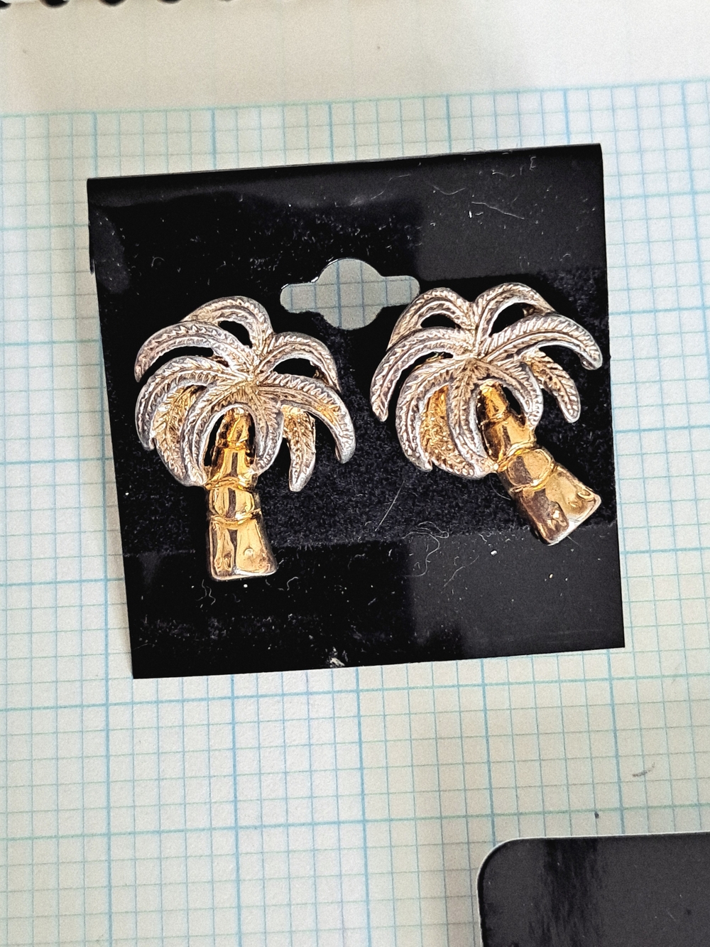 Gold &silver Tone Palm Tree Stud Earrings - Tropical Jewelry